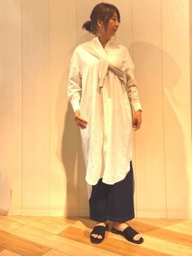 「Chez toi（シェトワ）の【日よけ冷房対策】シースルーニット前後2WAYプルオーバー（ニット/セーター、グレー系）」を使った、たかぽんさん（レディース・163cm）の春コーディネート