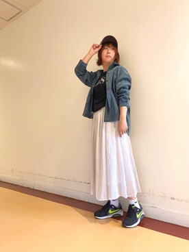 「Chez toi（シェトワ）の【着回し万能アイテム】微光沢細コールシャツ（シャツ/ブラウス、グリーン系）」を使った、たかぽんさん（レディース・163cm）の秋コーディネート