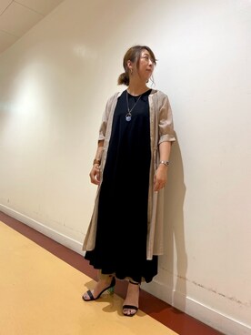 「Chez toi（シェトワ）の【お家でリラックスstyle】ウォッシャブルテントラインワンピース（ワンピース、ブラック系）」を使った、たかぽんさん（レディース・163cm）の秋コーディネート