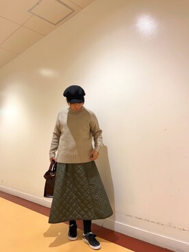 「Chez toi（シェトワ）の【柔らかな肌ざわりで着心地抜群】ビッグハイネック袖リブラインプルオーバー（ニット/セーター、ベージュ系）」を使った、たかぽんさん（レディース・163cm）の秋コーディネート