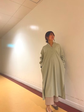 「mystic（ミスティック）のスリーピングシャツワンピース（ワンピース、グリーン系）」を使った、たかぽんさん（レディース・163cm）の秋コーディネート
