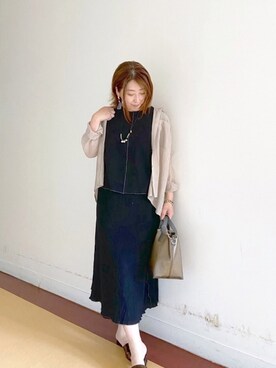 「Chez toi（シェトワ）のメロー楊柳プルオーバー×スカート（ワンピース、ブラック系）」を使った、たかぽんさん（レディース・163cm）の春コーディネート