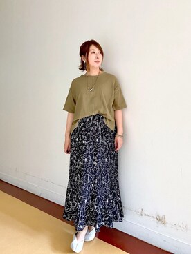 「Chez toi（シェトワ）のメロー楊柳プルオーバー×スカート（ワンピース、グリーン系）」を使った、たかぽんさん（レディース・163cm）の春コーディネート