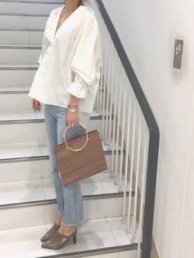 「Ameri（アメリ）のアイテム（トートバッグ）」を使った、m7mさん（レディース・157cm）の春コーディネート