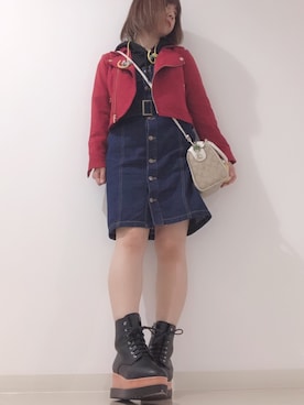 「CECIL McBEE（セシルマクビー）のアイテム（ライダースジャケット）」を使った、mariさん（レディース・156cm）の秋コーディネート