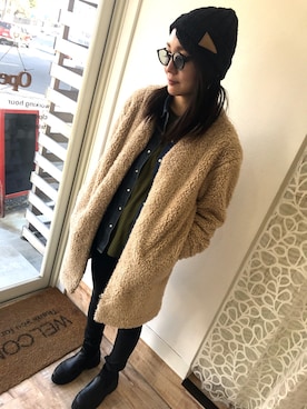 「チャイハネ（チャイハネ）のアイテム（ニットキャップ/ビーニー）」を使った、chika ☆さん（レディース・162cm）の冬コーディネート