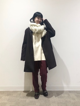 「RAGEBLUE（レイジブルー）のアイテム（チェスターコート）」を使った、madokaさん（レディース・166cm）の秋コーディネート
