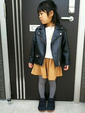 「キュロット」｜「アイテム（ライダースジャケット）」を使った、kaaanaさん（キッズ・110cm）の春コーディネート