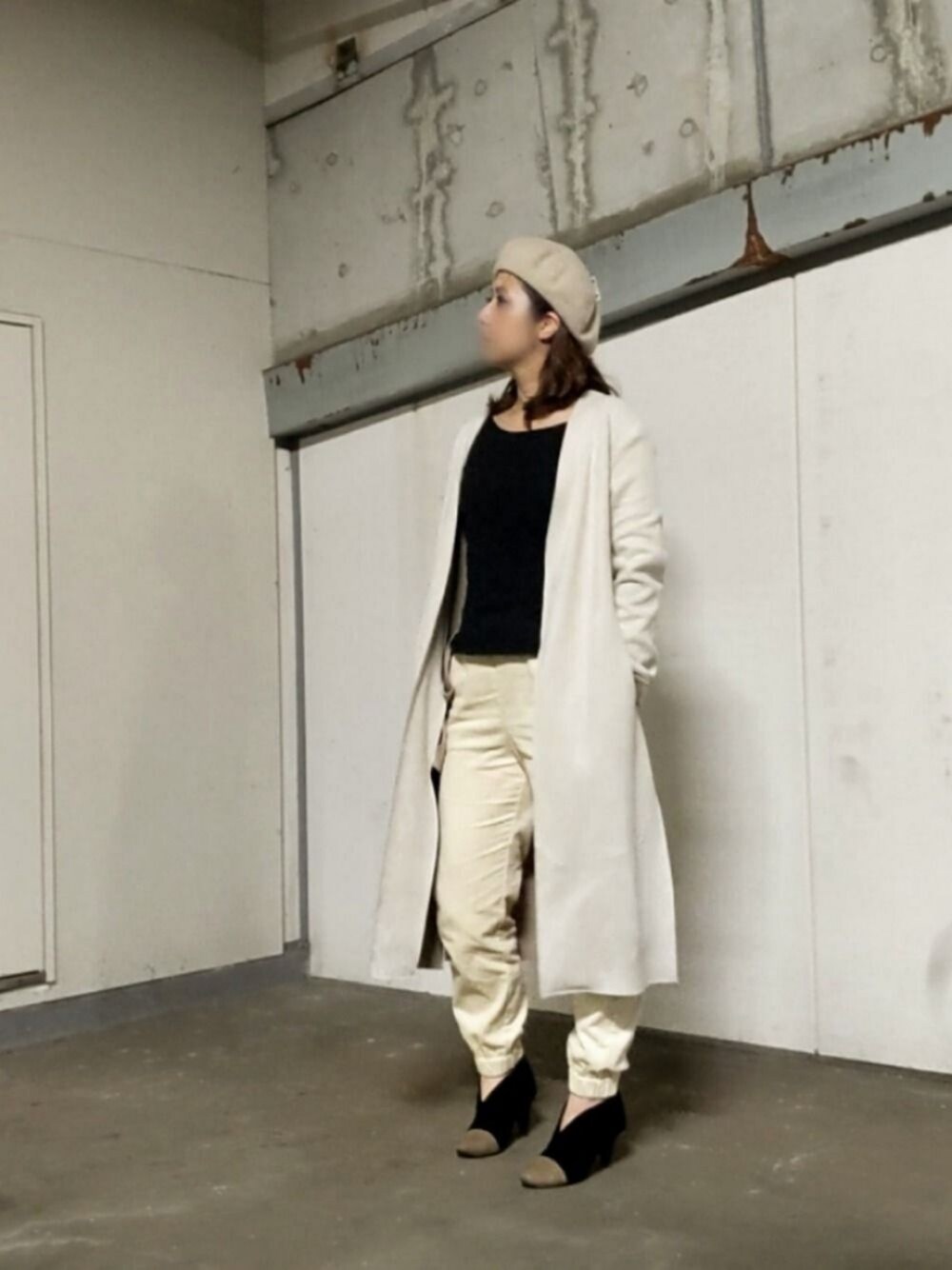 「オトナカジュアル、ベレー帽、この格好では寒かった〰️😭」｜「JOURNAL STANDARDのベレーボウ#（ハンチング/ベレー帽、ベージュ系）」を使った、yumi☆さん（レディース・159cm）の冬コーディネートの1枚目の写真