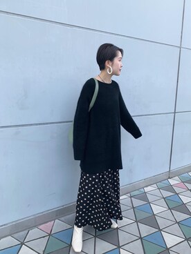 「CAPRICIEUX LE'MAGE（カプリシューレマージュ）の〈新色追加〉ラクーンウール畦チュニック（ニット/セーター）」を使った、otaniさん（レディース・160cm）の秋コーディネート