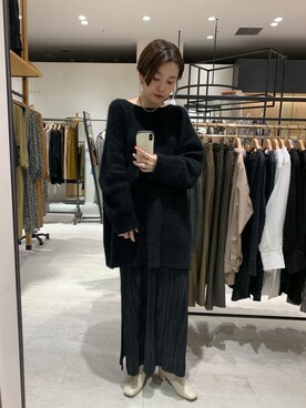 「CAPRICIEUX LE'MAGE（カプリシューレマージュ）の〈新色追加〉ラクーンウール畦チュニック（ニット/セーター）」を使った、otaniさん（レディース・160cm）の秋コーディネート