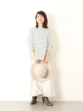 「アイテム（ブーツ、グリーン系）」を使った、moritaさん（レディース・153cm）の秋コーディネート