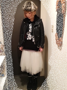 「RNA（アールエヌエー）のアイテム（ライダースジャケット）」を使った、ちー♡さん（レディース・170cm）の冬コーディネート
