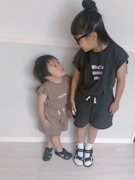 「CIAOPANIC TYPY（チャオパニックティピー）のアイテム（スウェットパンツ）」を使った、Mei*☻.｡.:*☆さん（キッズ・110cm）の夏コーディネート