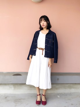 「Samansa Mos2 blue」｜「アイテム（デニムジャケット）」を使った、withchikaさん（レディース・160cm）の秋コーディネート