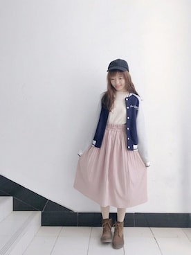 「stradivarius（ストラディバリウス）のアイテム（スタジャン）」を使った、withchikaさん（レディース・160cm）の春コーディネート