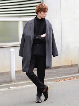 「アイテム（チェスターコート）」を使った、Natoさん（メンズ・178cm）の冬コーディネート