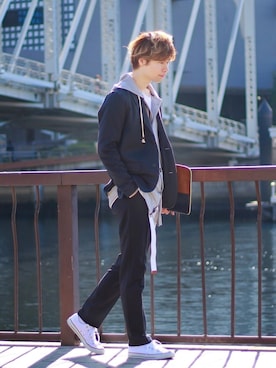 パラシュートボタンパーカー ミドルロング丈フーデッドを使ったメンズ人気ファッションコーディネート Wear