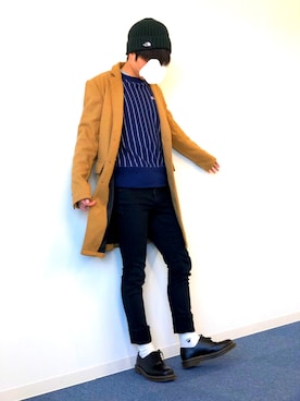 「improves（インプローブス）のアイテム（チェスターコート）」を使った、バカんたろう∵ゞ(≧ε≦ｏ)ぶっさん（メンズ・168cm）の冬コーディネート