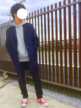 「GU（ジーユー）の（GU）スキニーフィットジーンズ（MEN ⁄ ジーンズ）」を使った、にしおさん（メンズ・165cm）の冬コーディネート