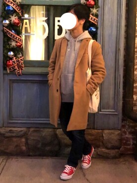 「GU（ジーユー）の（GU）スキニーフィットジーンズ（MEN ⁄ ジーンズ）」を使った、にしおさん（メンズ・165cm）の冬コーディネート