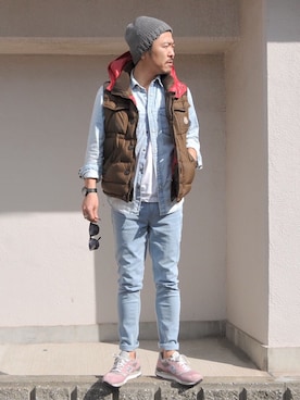 「アイテム（ダウンベスト、その他）」を使った、NOBさん（メンズ・170cm）の冬コーディネート