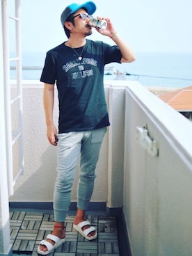 「HOLLYWOOD TO MALIBU（ハリウッド トゥ マリブ）のアイテム（トップス）」を使った、NOBさん（メンズ・170cm）の夏コーディネート