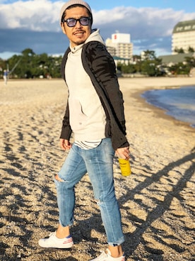 「海」｜「アイテム（その他アウター）」を使った、NOBさん（メンズ・170cm）の秋コーディネート
