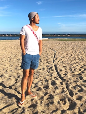 「海」｜「アイテム（ニットキャップ/ビーニー）」を使った、NOBさん（メンズ・170cm）の夏コーディネート