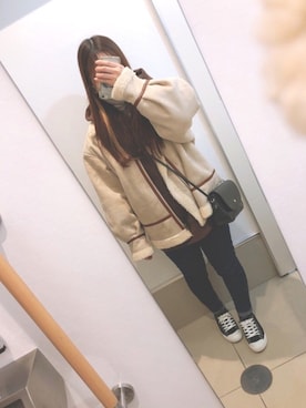 「tiptop（ティップトップ）のアイテム（ムートンコート）」を使った、ゆゆゆさん（レディース・150cm）の冬コーディネート