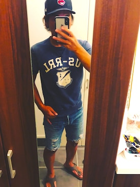 「RRL（ダブル アール エル）のアイテム（スウェット）」を使った、三浦 良也さん（メンズ・174cm）の夏コーディネート