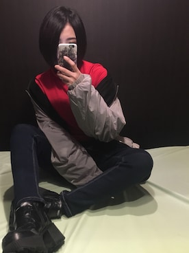 「サルエルデニム」｜「アイテム（ブルゾン）」を使った、Hinokageさん（レディース・158cm）の春コーディネート
