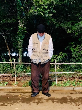 「Eddie Bauer（エディーバウアー）のアイテム（ベスト）」を使った、ゆうきもーてぃーよこさん（メンズ・178cm）の秋コーディネート