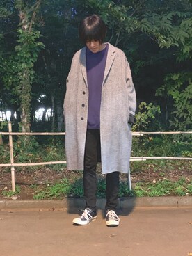 「LAD MUSICIAN（ラッドミュージシャン）のアイテム（チェスターコート）」を使った、ゆうきもーてぃーよこさん（メンズ・174cm）の秋コーディネート