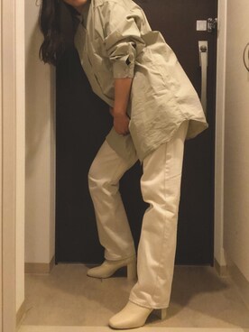 「UNIQLO（ユニクロ）のアイテム（シャツ/ブラウス、グリーン系）」を使った、nozomiaokiさん（レディース・162cm）の冬コーディネート