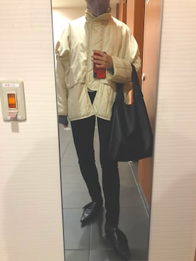 「select MOCA（セレクトモカ）のレイヤードキルティングジャケット/重ね着風オーバーサイズショートダウン（その他アウター、ホワイト系）」を使った、nozomiaokiさん（レディース・162cm）の冬コーディネート