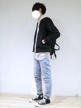 「417 EDIFICE（フォーワンセブンエディフィス）のアイテム（パーカー）」を使った、ワタルさん（メンズ・180cm）の冬コーディネート