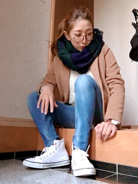 「FUN（ファン）のアイテム（チェスターコート）」を使った、keiさん（レディース・160cm）の冬コーディネート