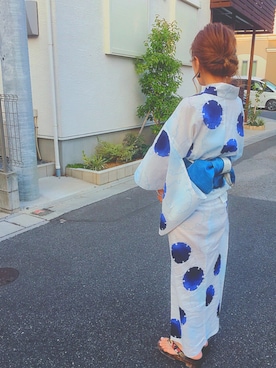「青×白」｜「アイテム（浴衣）」を使った、keiさん（レディース・160cm）の夏コーディネート