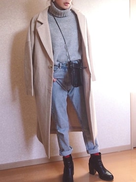 「BACK NUMBER（バックナンバー）のアイテム（チェスターコート）」を使った、keiさん（レディース・160cm）の冬コーディネート