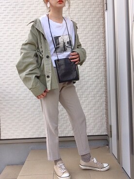 「H&M（エイチ・アンド・エム）のアイテム（ミリタリージャケット）」を使った、keiさん（レディース・160cm）の春コーディネート