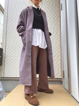 「JUNOAH（ジュノア）のアイテム（チェスターコート）」を使った、keiさん（レディース・160cm）の冬コーディネート