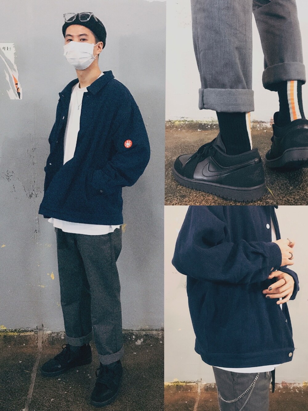 「street、working style、HYBRID、HIPHOP、causal」｜「CAV EMPTのアイテム（ダウンジャケット/コート、ブルー系）」を使った、Peterson. Pさん（メンズ・180cm）の春コーディネートの1枚目の写真