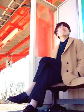 「TAKEO KIKUCHI（タケオキクチ）のアイテム（チェスターコート）」を使った、つちお🌰さん（メンズ・179cm）の春コーディネート