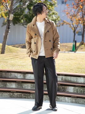 「アイテム（ピーコート、イエロー系）」を使った、Nylaus officialさん（メンズ・168cm）の秋コーディネート
