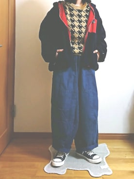 「千鳥格子」｜「アイテム（ブルゾン）」を使った、ばな奈さん（レディース・157cm）の冬コーディネート