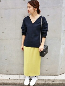 Suzyさんの「ダブルフェイスサテンカラータイトスカート◆」を使ったコーディネート