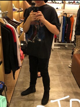 「VINTAGE（ヴィンテージ）のアイテム（Tシャツ/カットソー、ブラック系）」を使った、hitmanbamさん（メンズ・173cm）の冬コーディネート