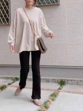 「reca（レカ）のゆったりラフな着心地◆超ビッグシルエットカットソー（Tシャツ/カットソー）」を使った、hitomihさん（レディース・171cm）の秋コーディネート