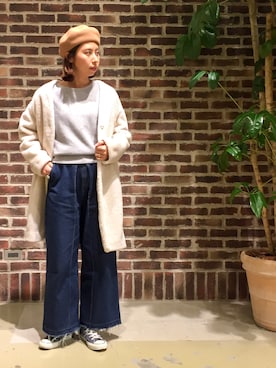 「BEAMS」｜「アイテム（ノーカラージャケット）」を使った、mitsukoさん（レディース・160cm）の冬コーディネート